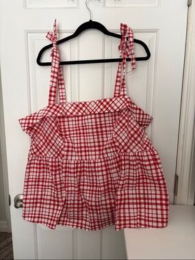 torrid Red and White Gingham Peplum Tie-Strap Top